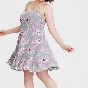 Torrid GREY FLORAL SWING MINI DRESS